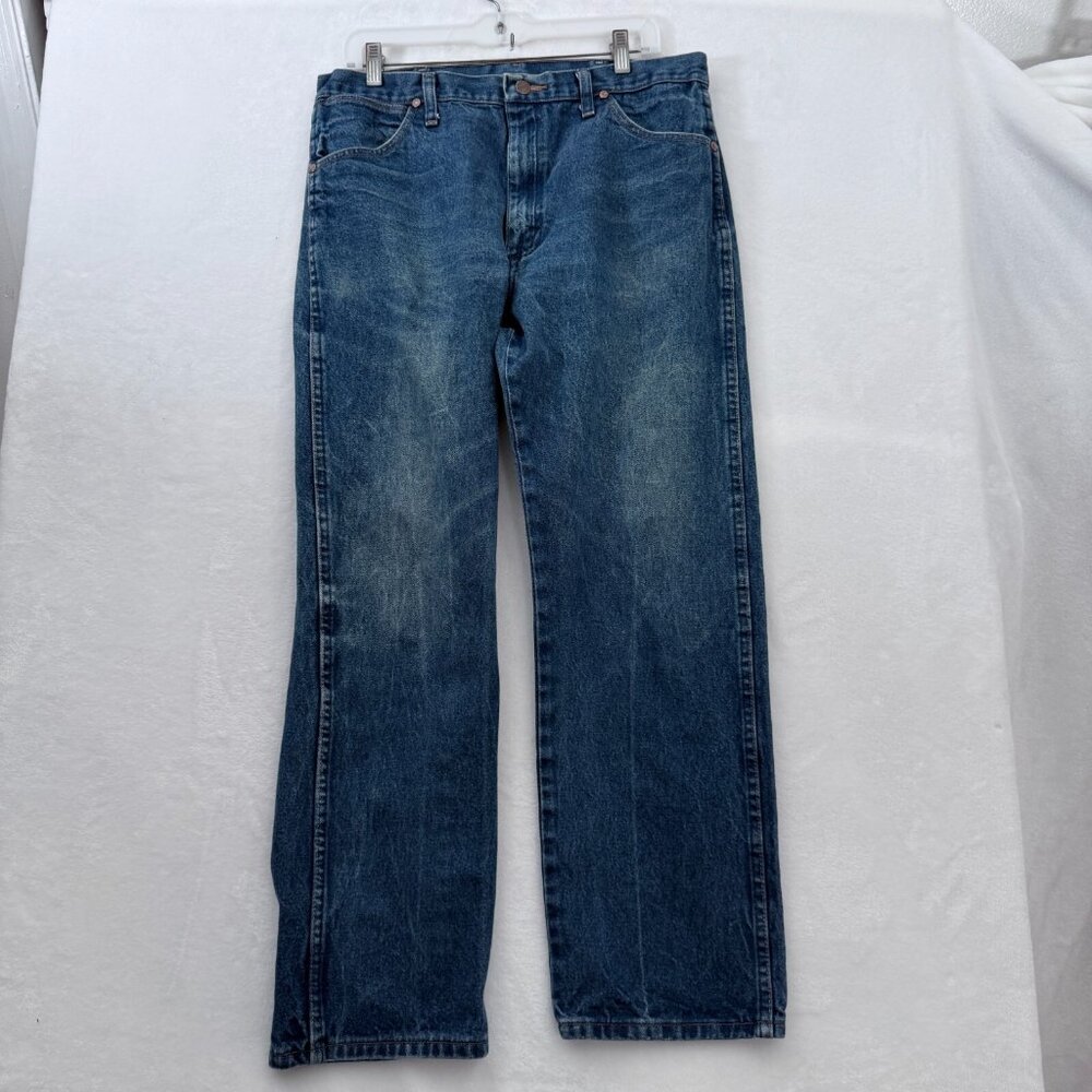Wrangler Jeans Men 36x30 (34x28) Blue Dark Wash Original Straight Leg 13MWZ